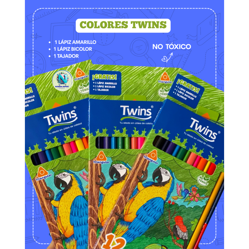 Colores twins x12 + 1 Lápiz + Bicolor + Tajador