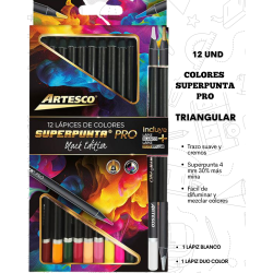 Colores superpunta Pro X 12 Und + 1 Lápiz Blanco + 1 Lápiz Duo Color