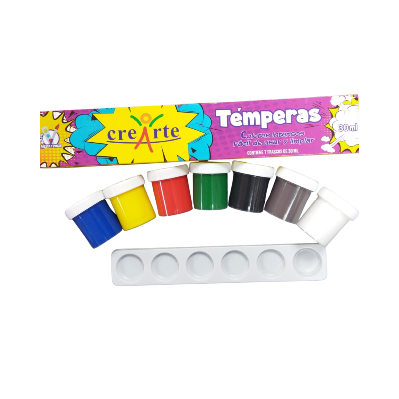 Témperas CreArte 7 und + Paleta + Pincel