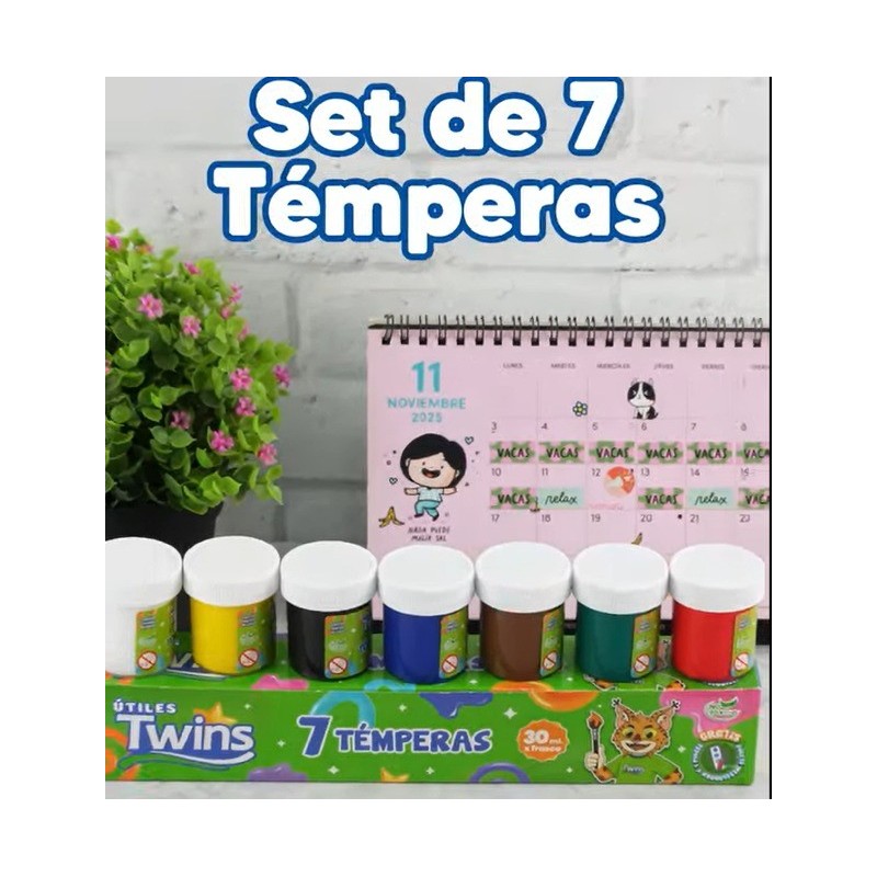 Temperas Twins x 7 und + Paleta + Pincel