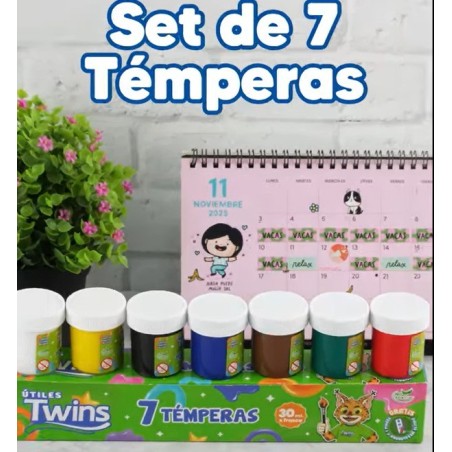 Temperas Twins x 7 und + Paleta + Pincel